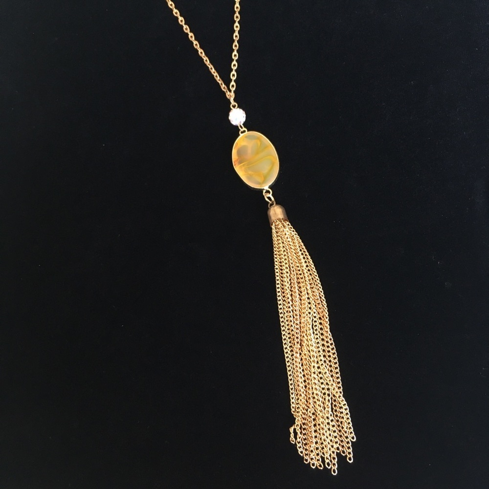 Vintage Gemstone Tassel Sweater Necklace